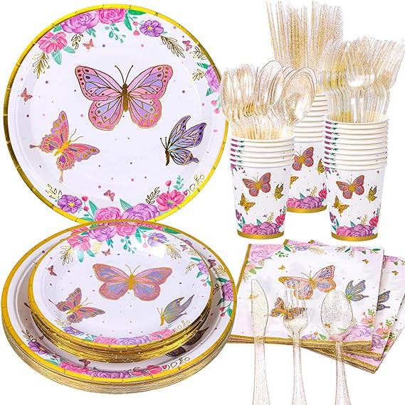 Decodinli Butterfly Party Supplies, Butterfly Birthday Party Decorations, Butterflies Plates and ... | Amazon (US)