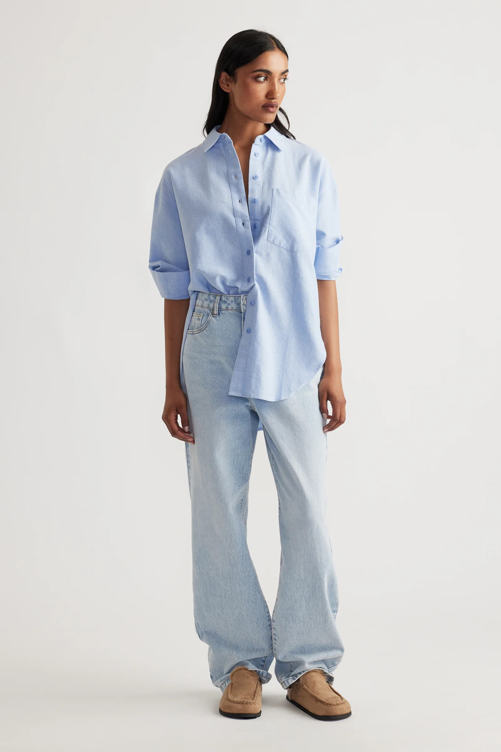 Heather Oxford Oversized Shirt - Light Blue | DECJUBA