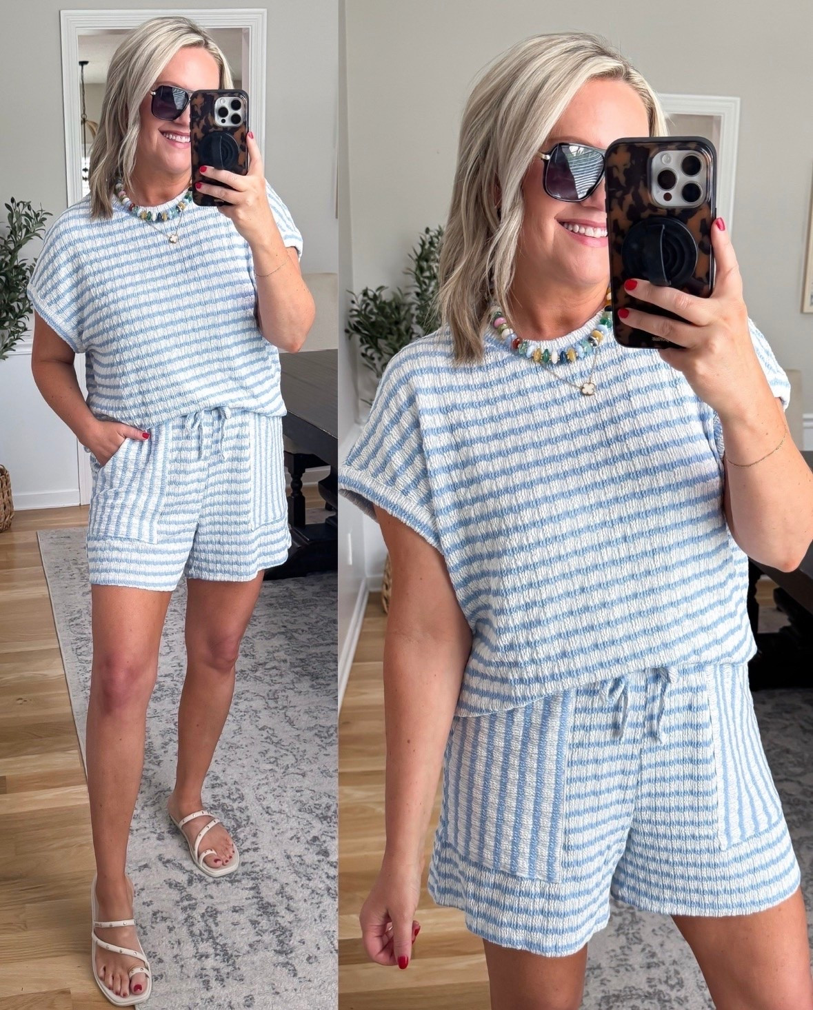 Trending! This matching set is one of my favorite summer finds. The textured fabric, relaxed fit, and soft blue stripes make it feel elevated while still being incredibly comfortable. It is the kind of outfit you can wear on vacation, to brunch, or for everyday errands and still look effortlessly put together.

matching set, summer matching set, striped outfit, vacation outfit, casual summer style, resort wear, textured fabric set, travel outfit, beach vacation style, everyday fashion, comfortable summer outfit, blue and white stripes, lovelylifestyling

#LTKSeasonal #LTKOver40 #LTKTravel