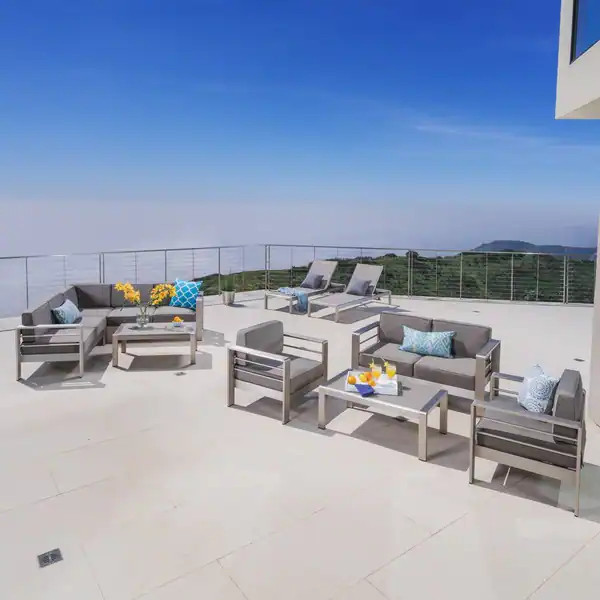 Cape Coral Outdoor Aluminum 10-piece Sofa Set with Cushions by Christopher Knight Home | Bed Bath & Beyond