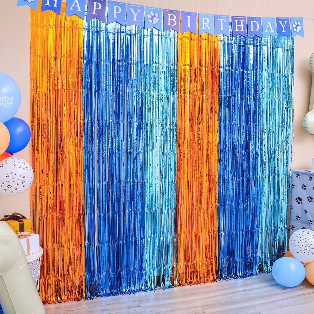 LOLStar Blue Dog Foil Fringe Curtains, Blue Dog Birthday Party Supplies, 2 Packs of 3.3x6.6 ft Or... | Amazon (US)