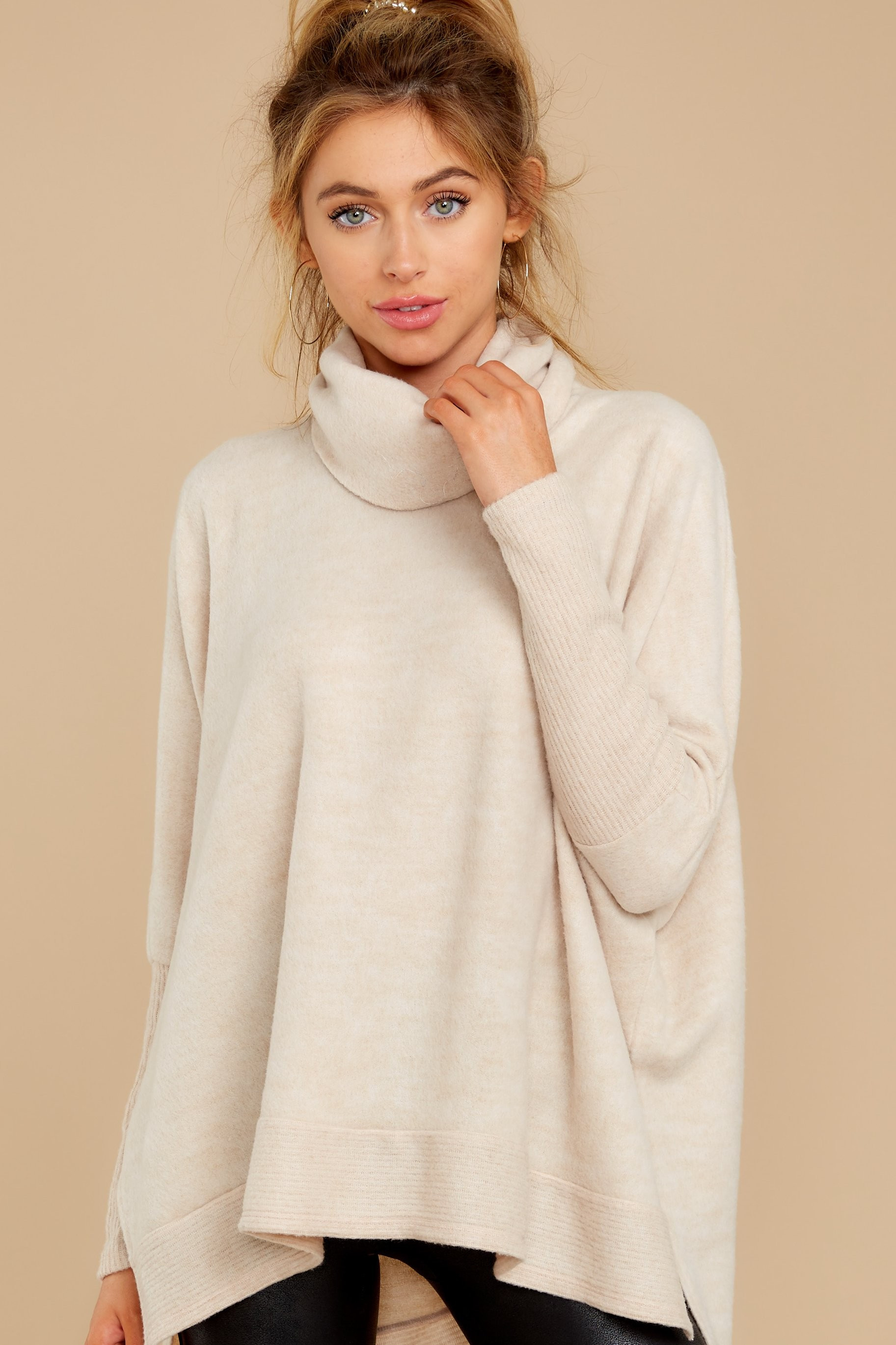 Last To Love Oatmeal Cowl Neck Sweater | Red Dress 