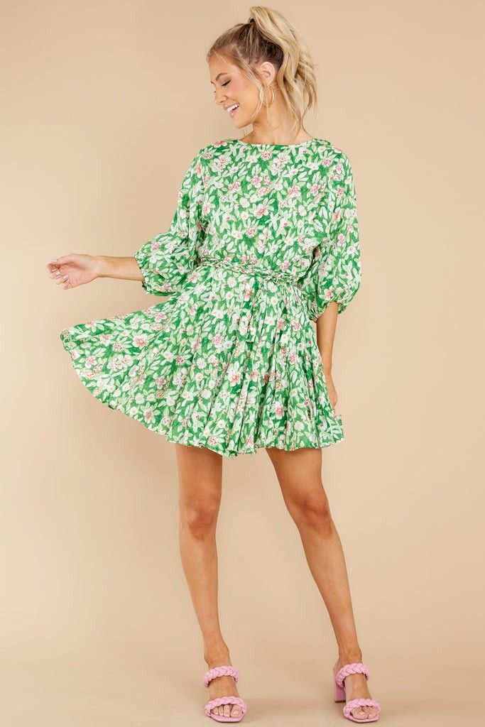 Nature's Glory Green Floral Print Dress- St Patricks Day  | Red Dress 