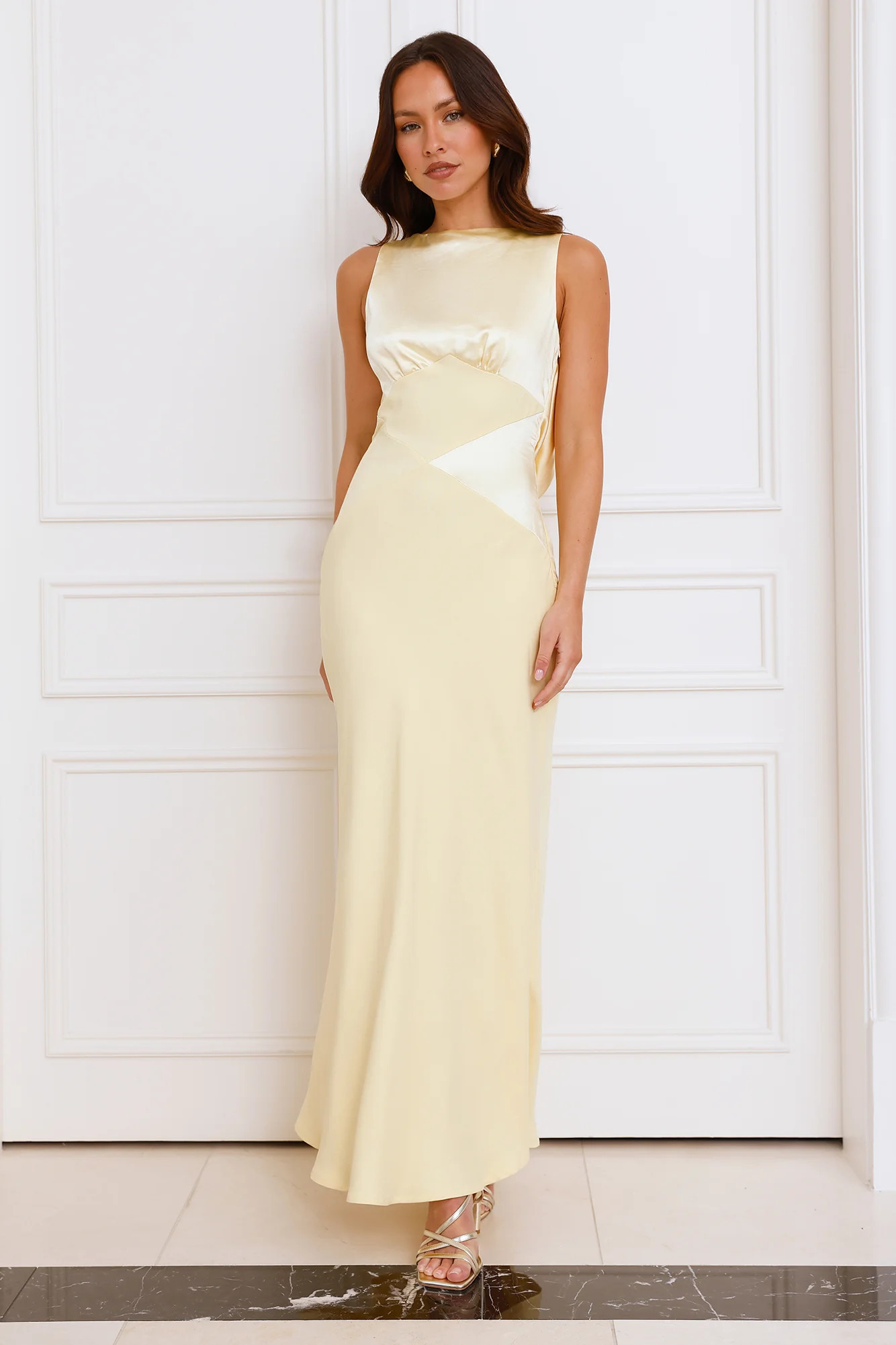 Refined Seascape Satin Maxi Dress Yellow | Hello Molly (AU)