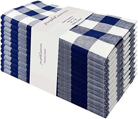PurpleEssences Cloth Napkins Gingham Check Plaid Set of 12-18”X18”-100% Cotton-Soft Durable- ... | Amazon (US)