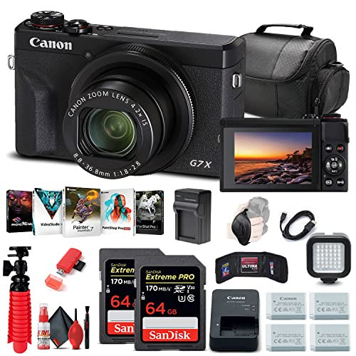 Canon PowerShot G7 X Mark III Digital Camera (Black) (3637C001) + 2 x 64GB Memory Card + 3 x NB13L Battery + Corel Photo Software + Charger + Card Reader + LED Light + More (Renewed) | Amazon (US)