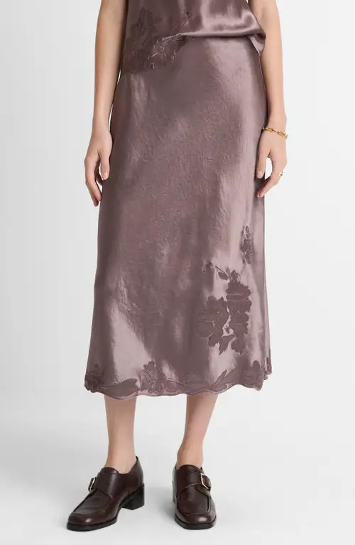 Vince Embroidered Satin Maxi Slip Skirt in Smoky Berry at Nordstrom, Size Xx-Small | Nordstrom