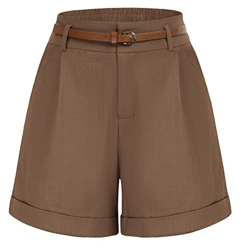 Belle Poque Women High Waisted Shorts Walking Shorts for Women with Pockets (Coffee,S) | Amazon (US)