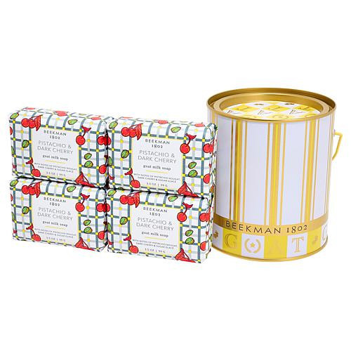 Beekman 1802 Goat Milk 4pc Pistachio Dark Cherry Soap Pail Gift Set | HSN