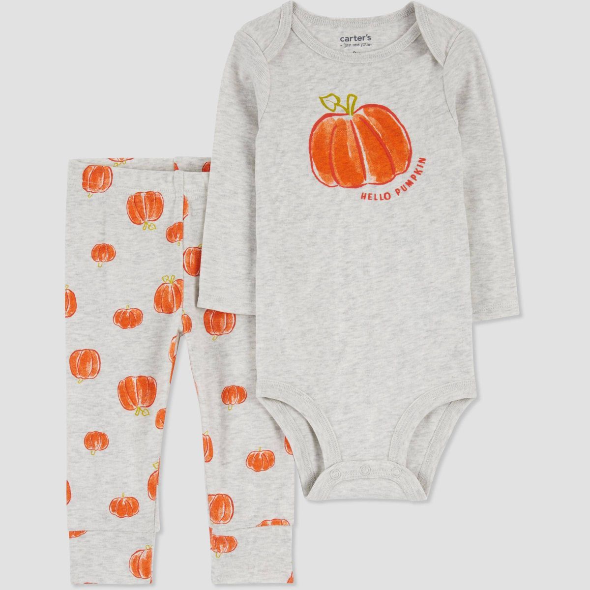 Carter's Just One You® Baby 'Hello Pumpkin' Halloween Top and Bottom Set - Orange/Gray | Target