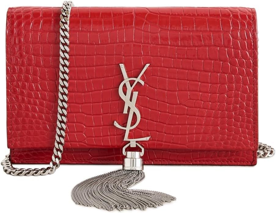 YSL Women's Pre-Loved Ysl Red Embossed Kate Tassel Chain Wallet, Red, One Size | Amazon (US)