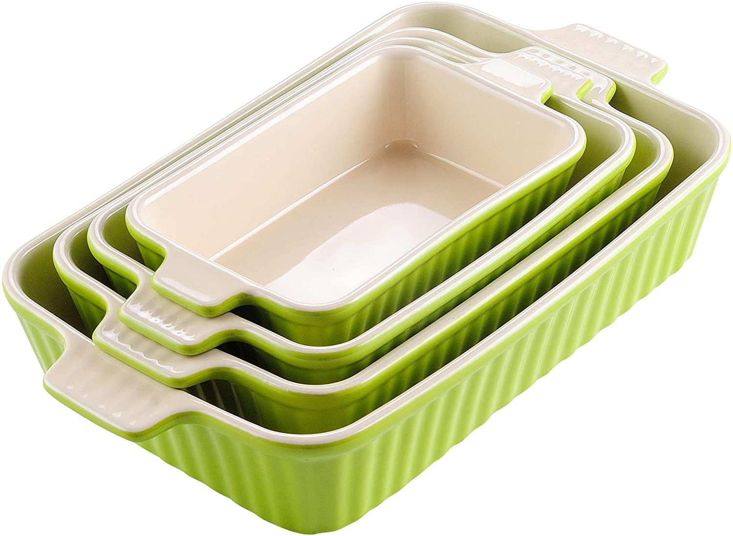 MALACASA, Series Bake, 4-Piece Porcelain Rectangular Baking Dish Set, with Ceramic Handles, Green... | Walmart (US)