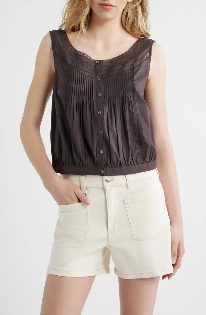 Lace Inset Pintuck Sleeveless Top | Nordstrom