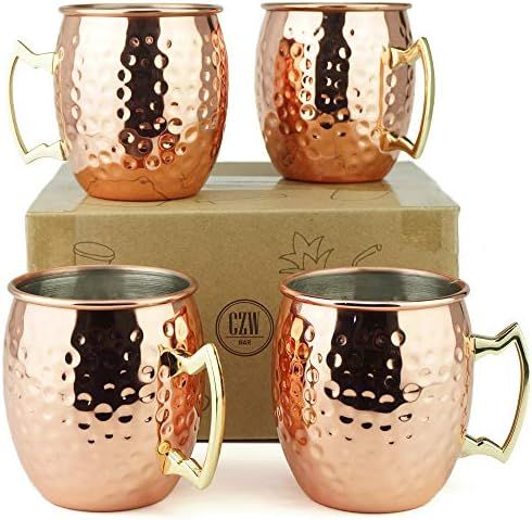 PG Moscow Mule Mugs | Large Size 19 ounces | Set of 4 Hammered Cups | Stainless Steel Lining | Pu... | Amazon (US)