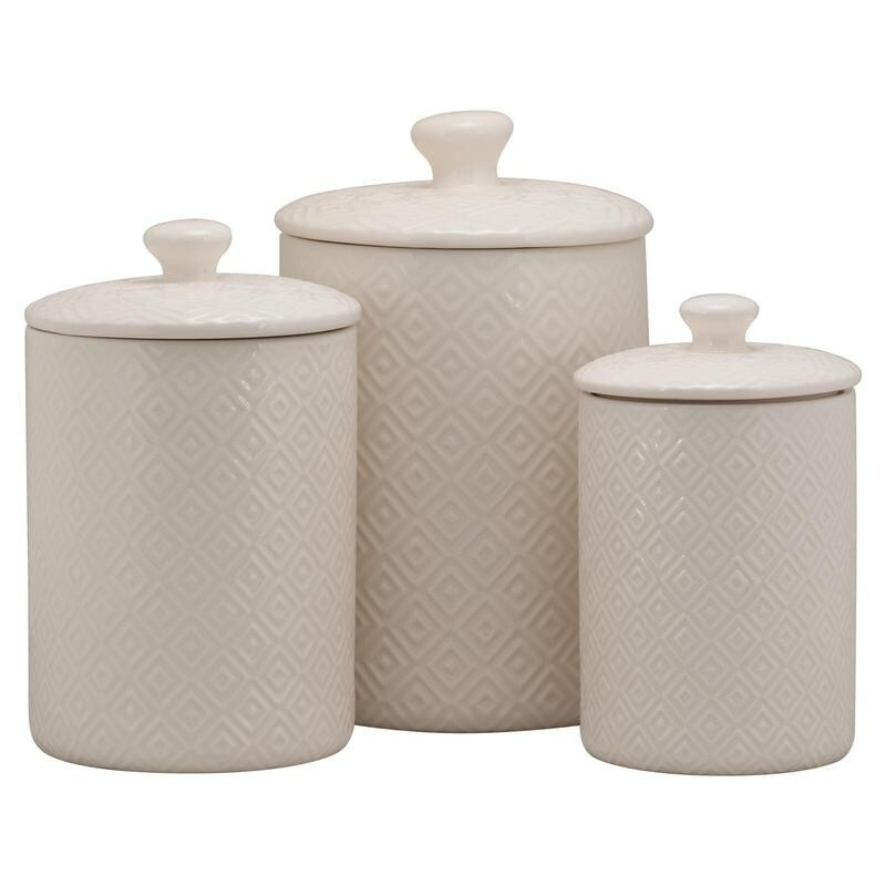 10 Strawberry Street Diamond 3 Piece Canister Set, White | Bed Bath & Beyond