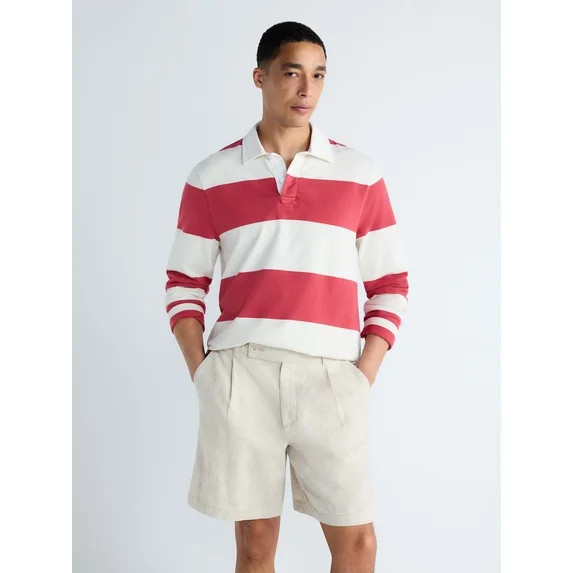 Free Assembly Men's Striped Cotton Rugby Shirt with Long Sleeves, Sizes S-3XL | Walmart (US)