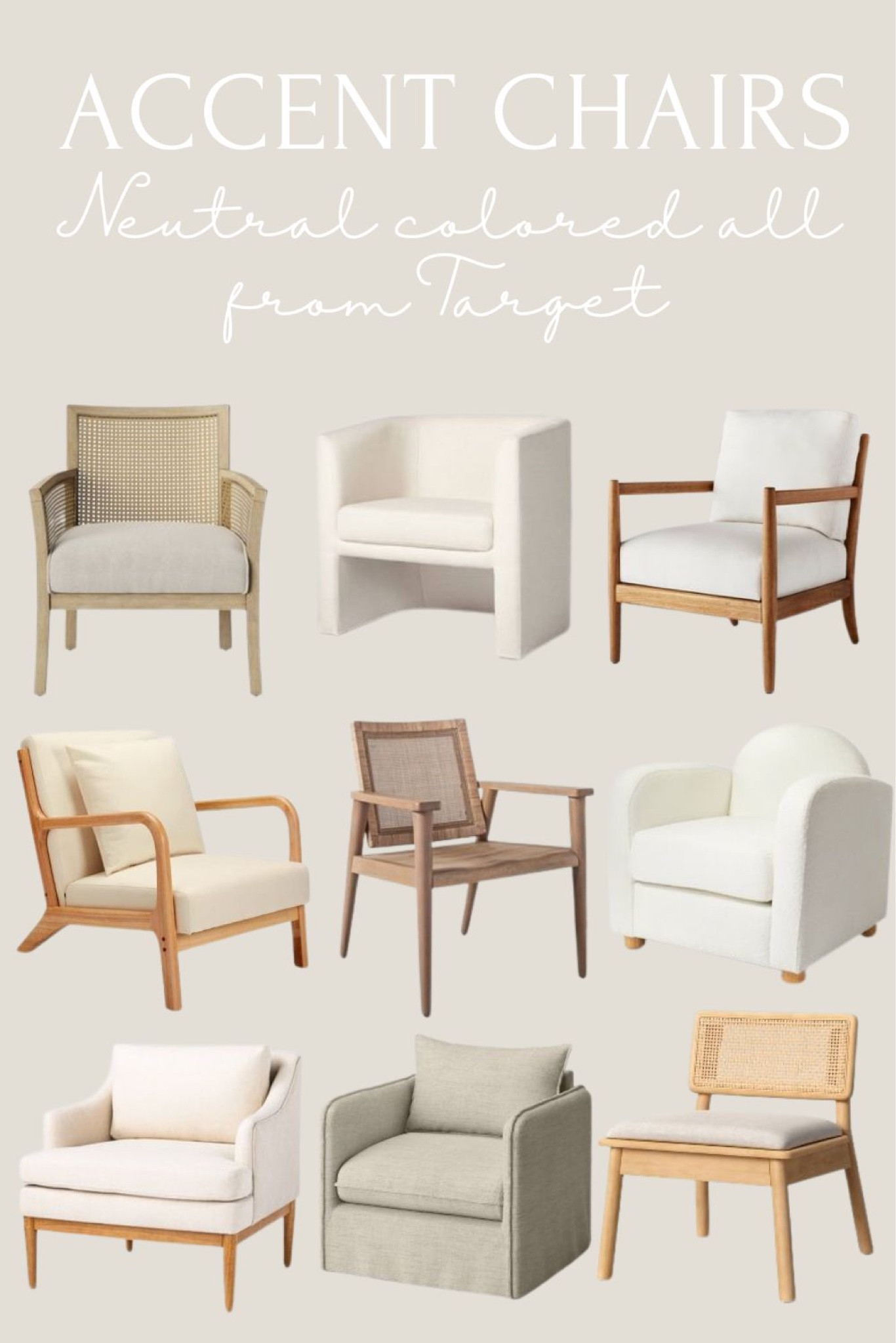 Neutral colored accent chairs! All from Target! #target #chairs #neutrals

#LTKhome #LTKstyletip