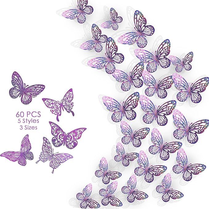 Formano 3D Butterfly Wall Decor, 60 Pcs 5 Styles 3 Sizes All-Round Upgraded Design Glittering Spa... | Amazon (US)