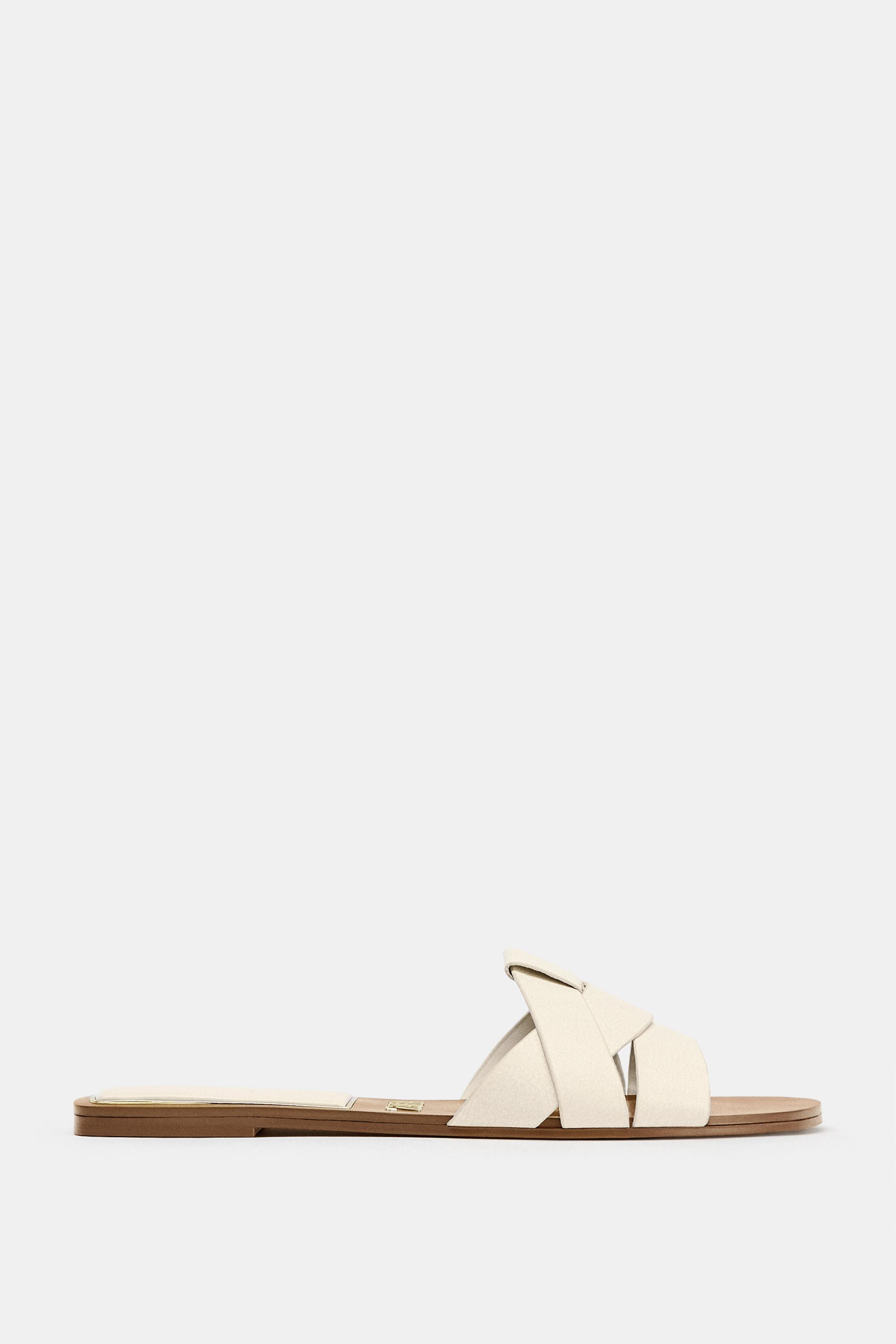 FLAT CRISS-CROSS LEATHER SLIDER SANDALS | Zara UK