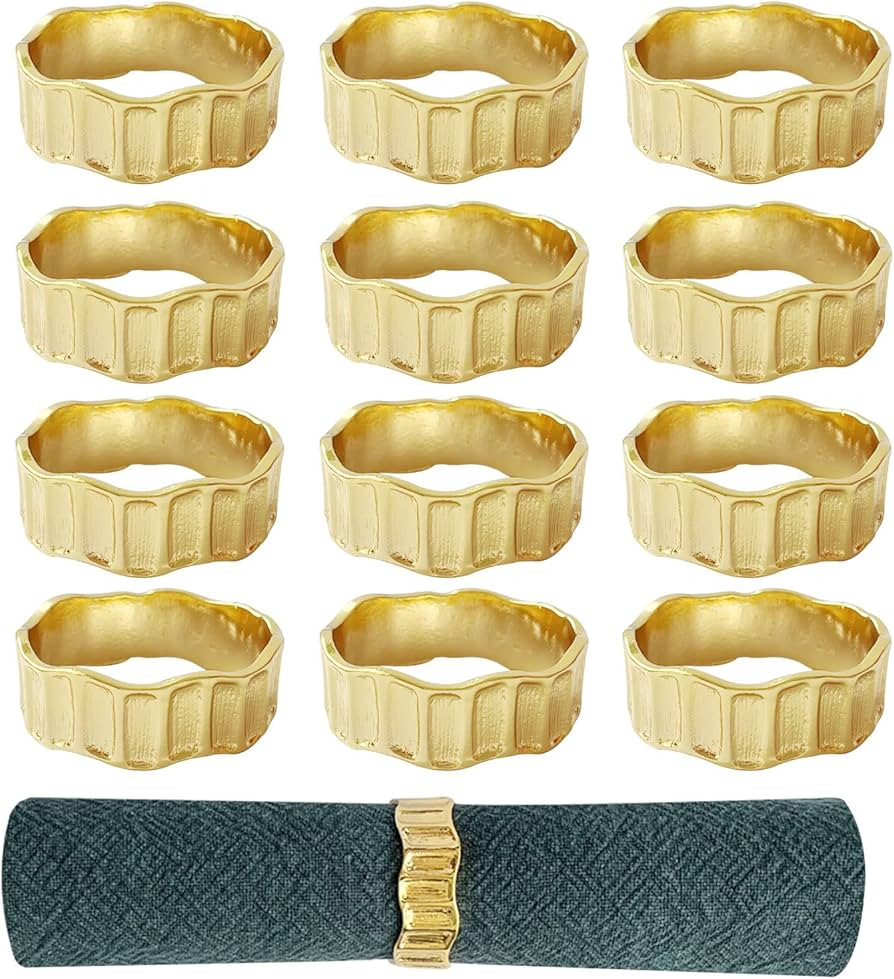 Gold Napkin Rings Set of 12, Irregular Round Napkin Holder for Wedding,Party, Thanksgiving, Chris... | Amazon (US)
