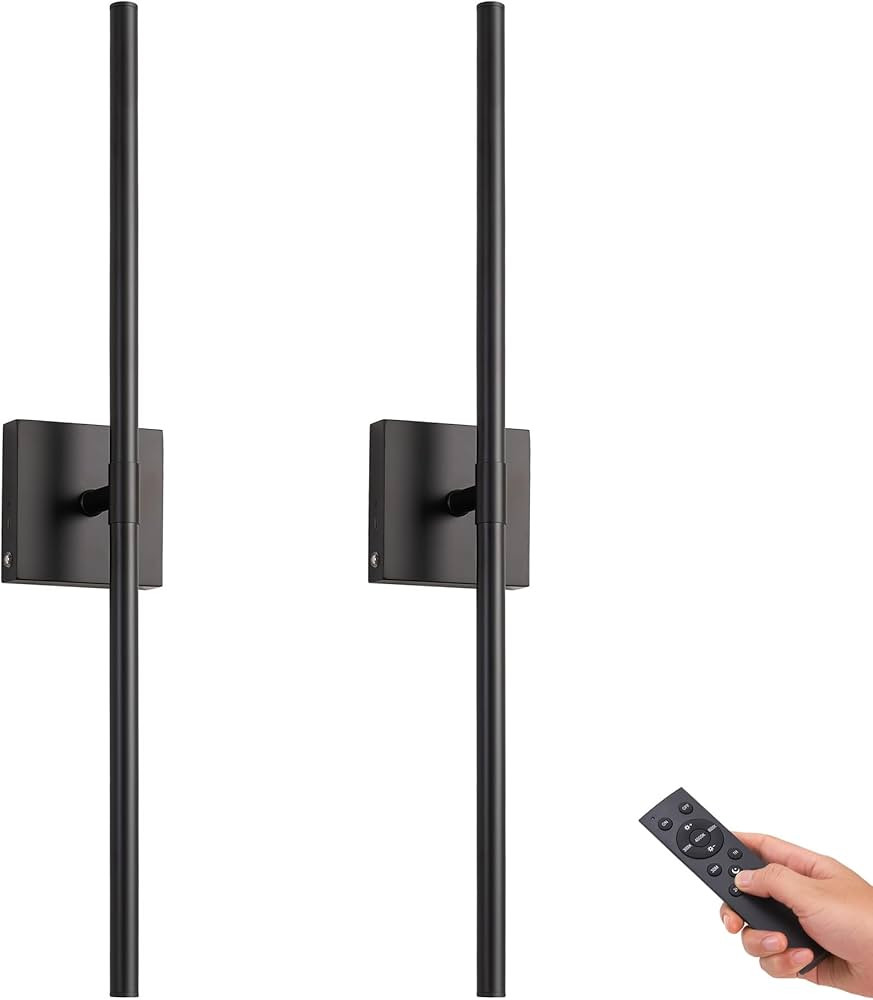 Battery Operated LED Wall Sconces Set of Two, 25" Wireless Dimmable Black Wall Lights with Remote... | Amazon (US)