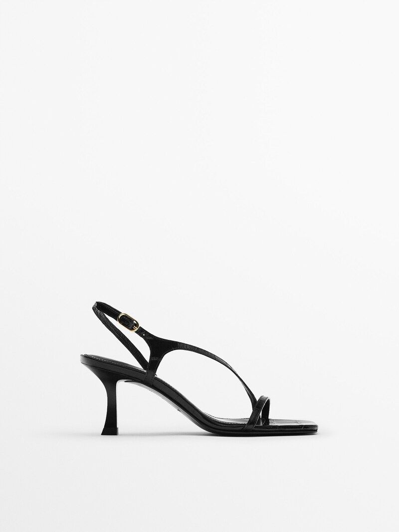 High-heel leather sandals with criss cross strap | Massimo Dutti (US)