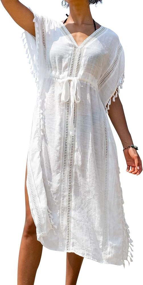 CUPSHE Women's Cover Up Tassel Trim Belted Midi Length | Amazon (US)
