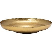 Creative Co-Op Decorative Hammered Metal Tray with Scalloped Edge Plate, 12", Brass | Amazon (US)