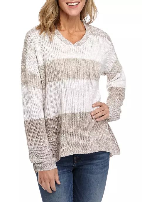 Women's Long Sleeve Stripe Pullover Sweater | Belk