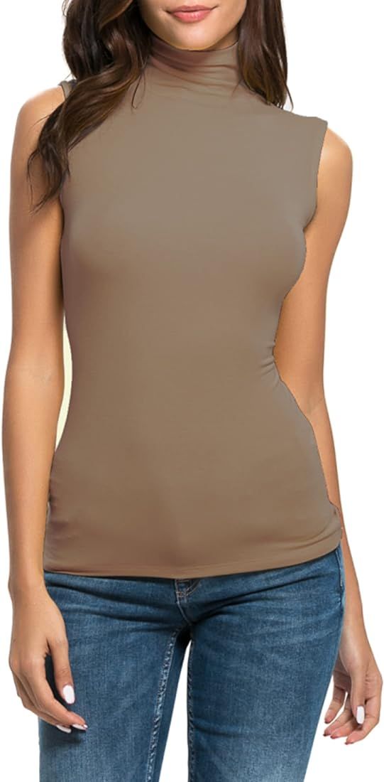 Nasperee Women Sleeveless/Long Sleeve Mock Turtleneck Tank Tops Slim Fit Stretchy Layer Tee Shirts | Amazon (US)