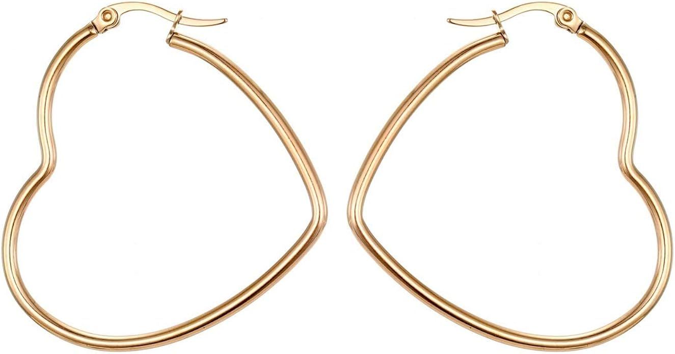 MengPa Hoop Earrings for Women Stainless Steel or Black Gold Plated Lightweight Jewelry | Amazon (US)