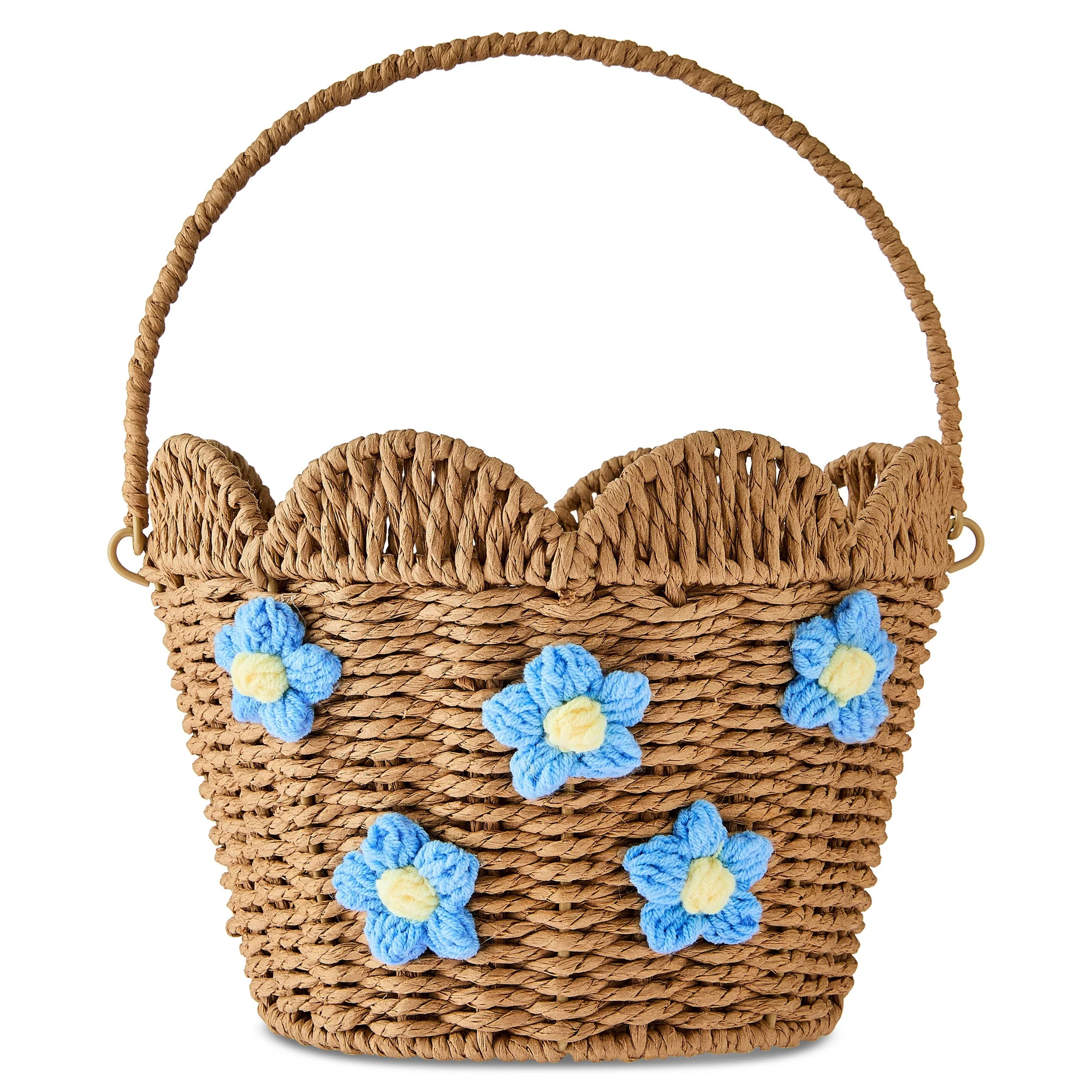Flower Paper Basket, Blue and Brown, 9" x 7", Easter by Way To Celebrate | Walmart (US)