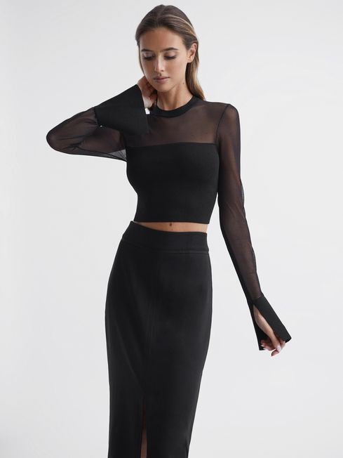 Sheer Block Crop Top | Reiss US