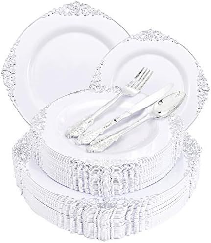 Liacere 150PCS Silver Plastic Plates with Silver Plastic Cutlery - Silver Disposable Plastic Plates  | Amazon (US)