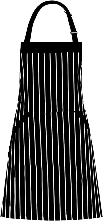 Adjustable Bib Apron with Pockets - Extra Long Ties, Commercial Grade, Unisex - Black/White Pinst... | Amazon (US)