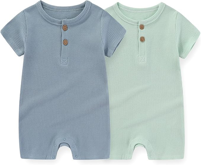 Unisex Short Sleeve Baby Romper 2 Pack Cotton Solid infant Boy Girl Jumpsuits Soft New Born Cloth... | Amazon (US)
