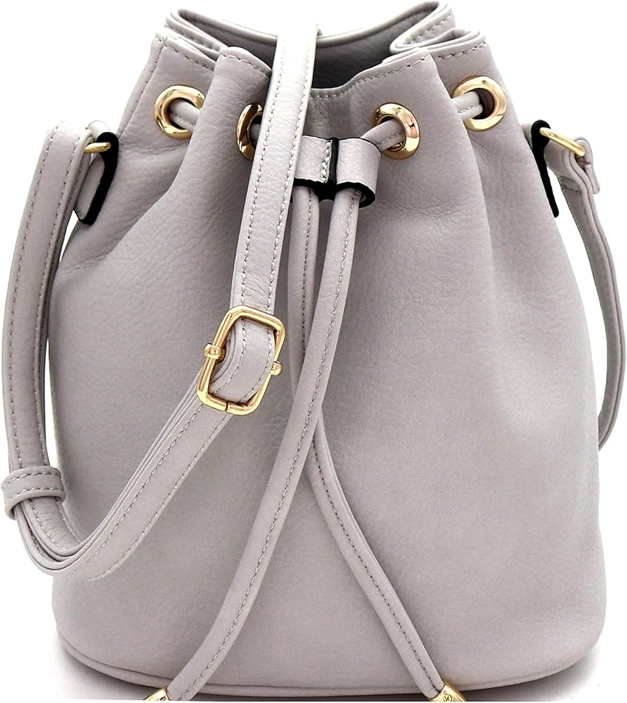 Casual Soft PU Leather Drawstring Small 2 Way Bucket Shoulder Bag Crossbody | Amazon (US)