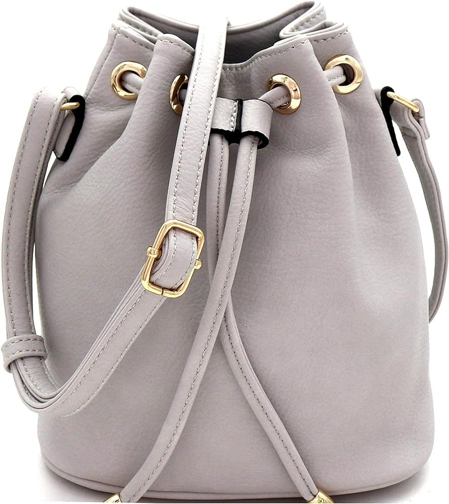 Casual Soft PU Leather Drawstring Small 2 Way Bucket Shoulder Bag Crossbody | Amazon (US)