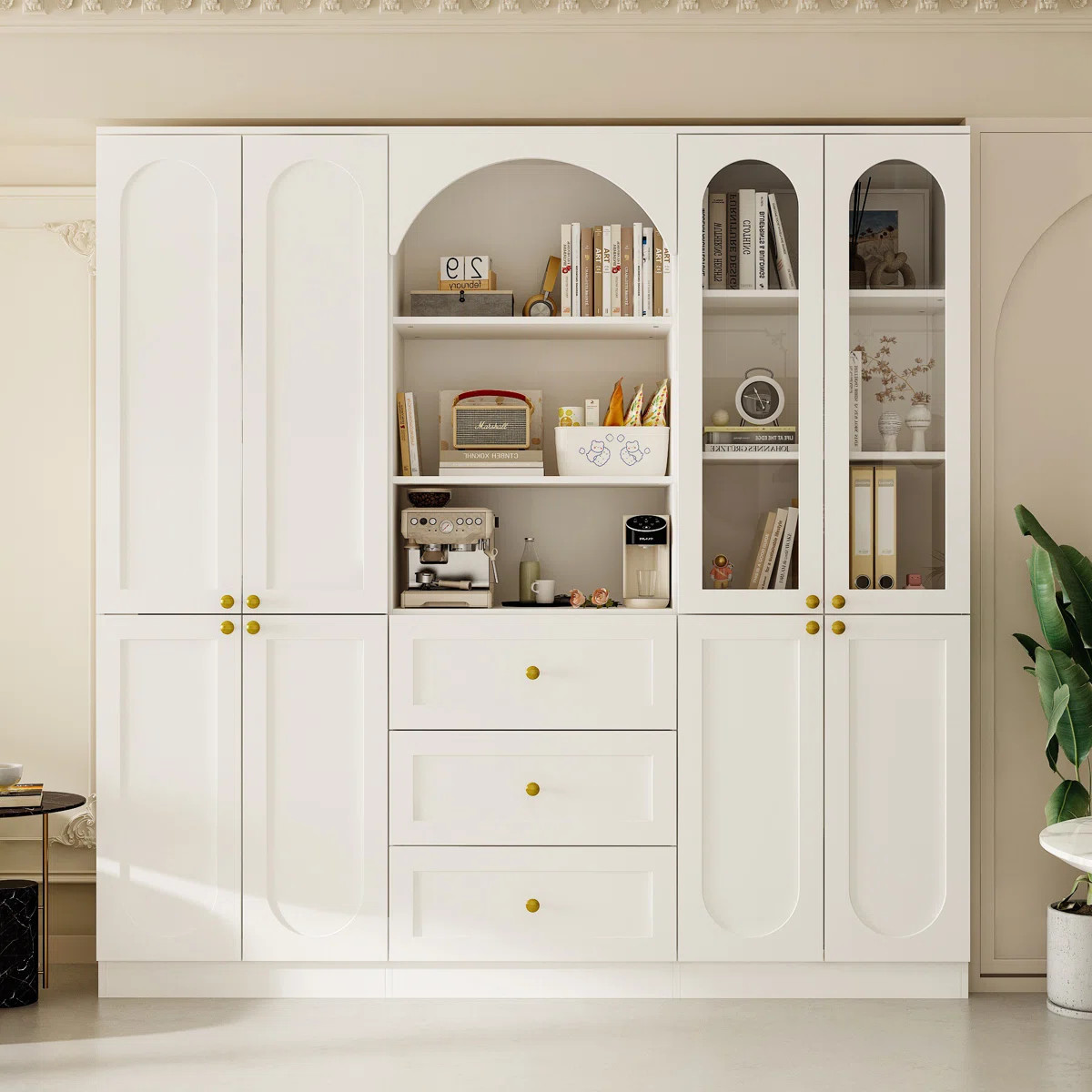 70''H X 71'' W 6-Story Bookcase With Drawers And Glass Doors | Wayfair North America