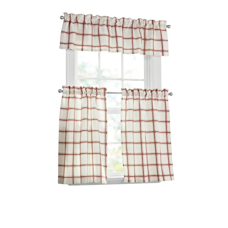Mainstays Printed Tiers and Valance Set, 3-Piece, Red, 56" W x 36" L, Indoor Curtain, Adult | Walmart (US)