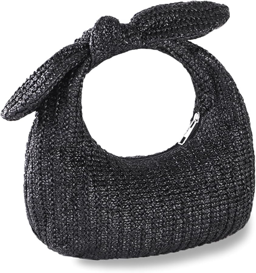 Summer Clutch Purses Women 2025 Knot Bow Top Handle Straw Crescent Handbag Vacation Beach Wallets Casual Pouch | Amazon (US)