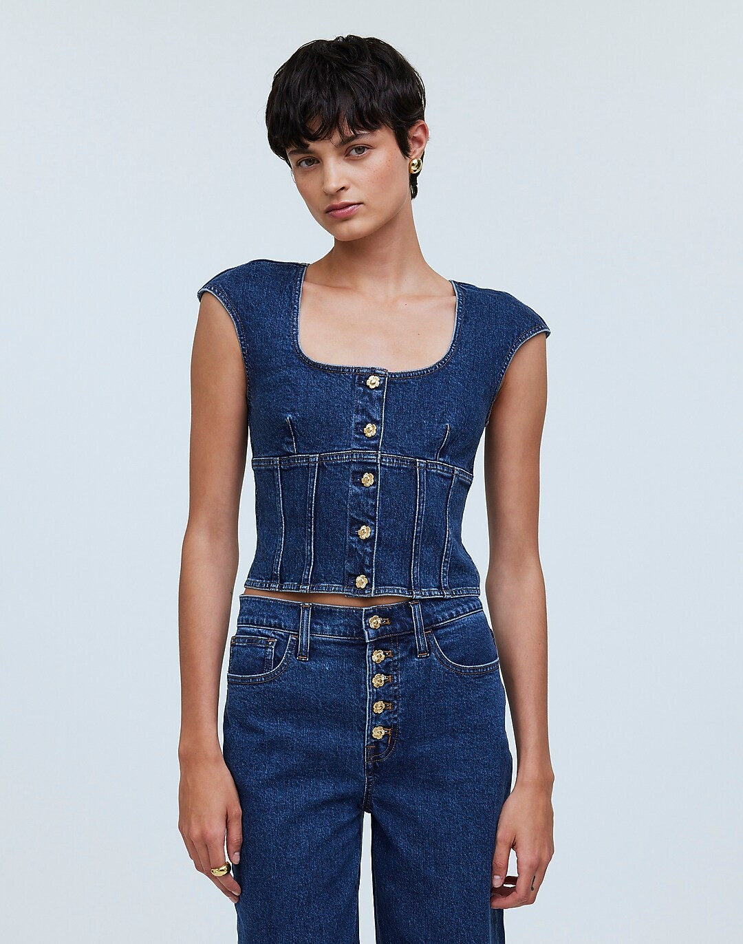 Denim Darted Crop Top in Marbern Wash | Madewell