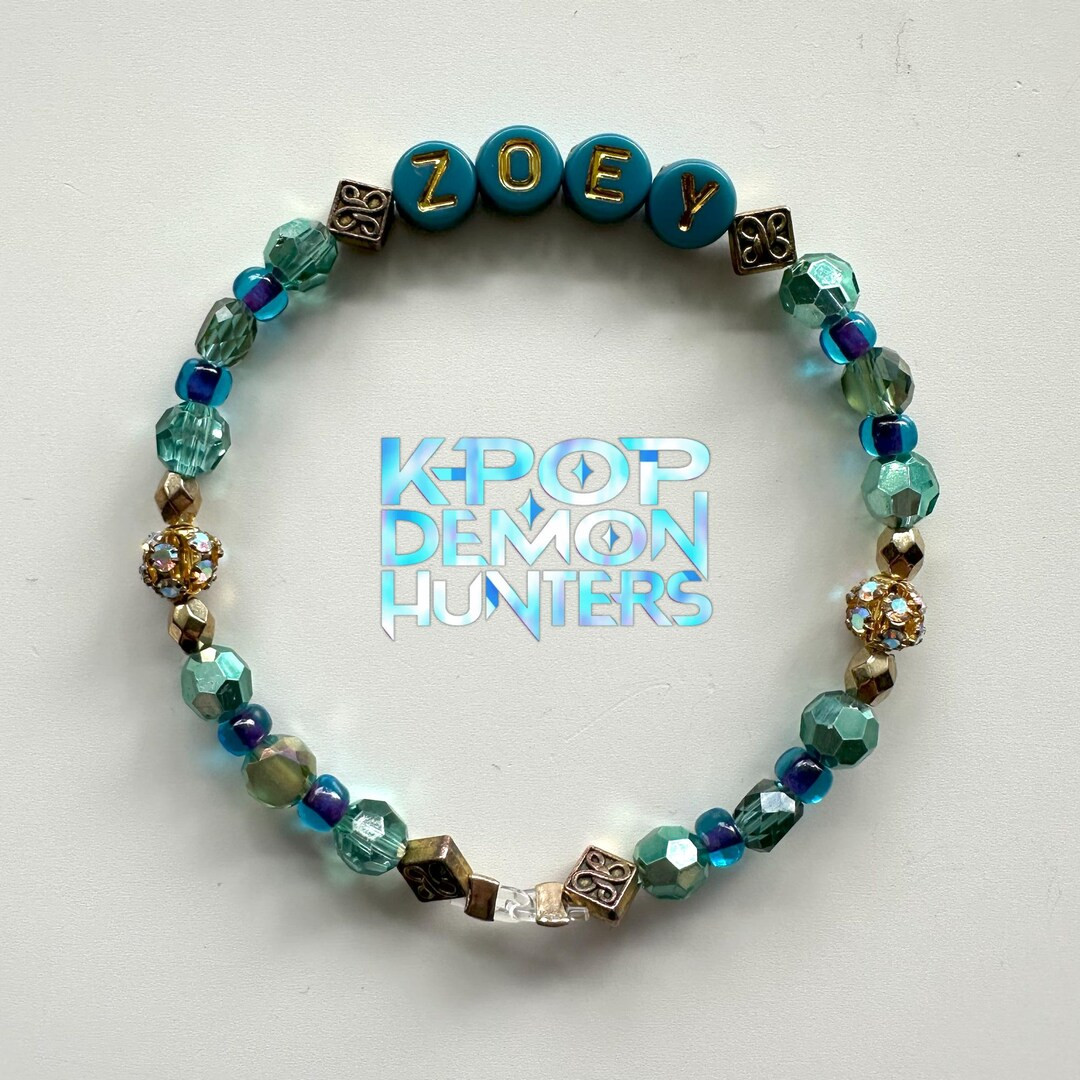 KPOP Demon Hunters - Zoey Beaded Bracelet - Turquoice, Blue, Green, & Gold - Etsy | Etsy (US)