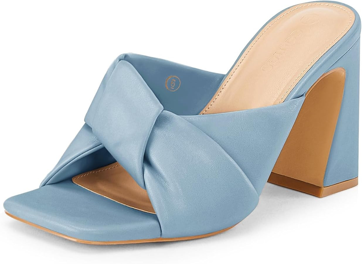 Coutgo Womens Chunky Heeled Mules Puffy Knot Square Open Toe Slip On Sandals Summer Evening Party... | Amazon (US)
