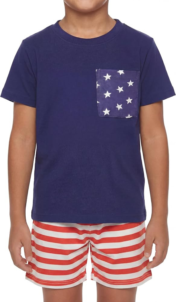 Boys 2pc Shorts Set Outfit Short Sleeve Shirt with Classic Applique Print and Shorts | Amazon (US)