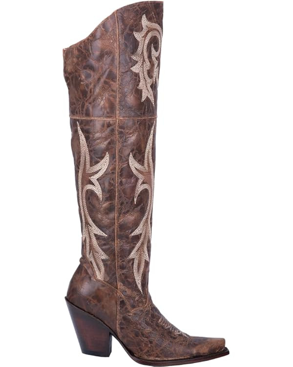 Dan Post Womens Jilted Embroidered Snip Toe Dress Boots Over the Knee High Heel 3" & Up - Brown | Amazon (US)