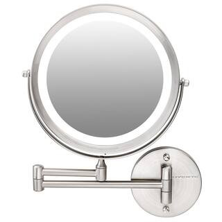 1.6 in. x 13.2 in. Lighted Magnifying Wall Makeup Mirror in Nickel Brushed | The Home Depot
