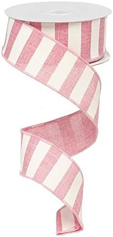 Stripe Burlap Canvas Wired Edge Ribbon (1.5", Pink White) - 10 Yards : RX9148WT | Amazon (US)