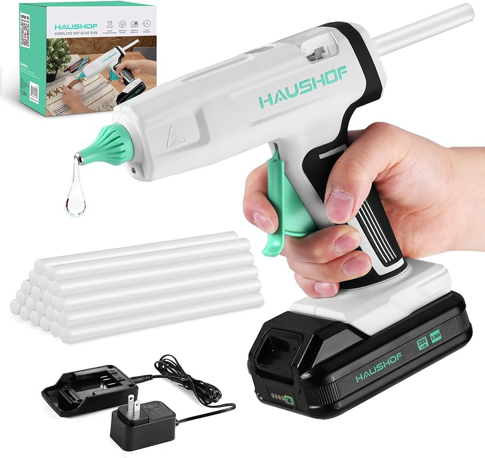 HAUSHOF Cordless Hot Glue Gun, 20V Glue Gun with 20 PCS Full Size Sticks, Drip-Free Fast Preheati... | Amazon (US)
