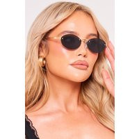 Black Metal Arm Detail Round Sunglasses | PrettyLittleThing US